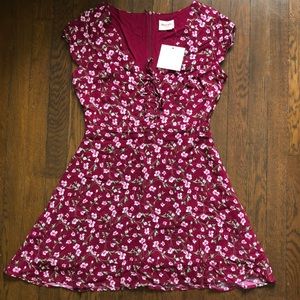 Showpo floral burgundy mini dress with tie up